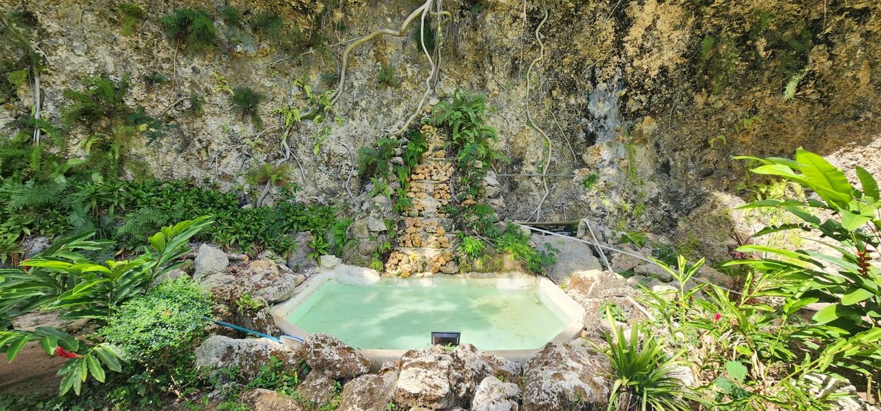 Natural rock pool feature inside Casa Linda, Sosúa